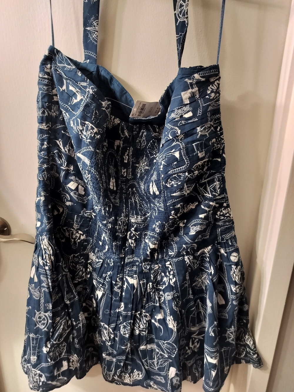 NWT Abercrombie & Fitch Navy and White Nautical Print Dropwaist Sundress - Picture 2 of 6